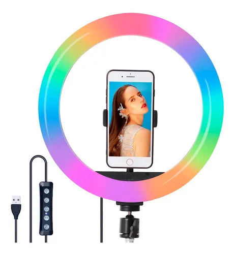 Aro De Luz Gadnic Para Selfies Led Soporte Celular Control De Luz Negro Estructura